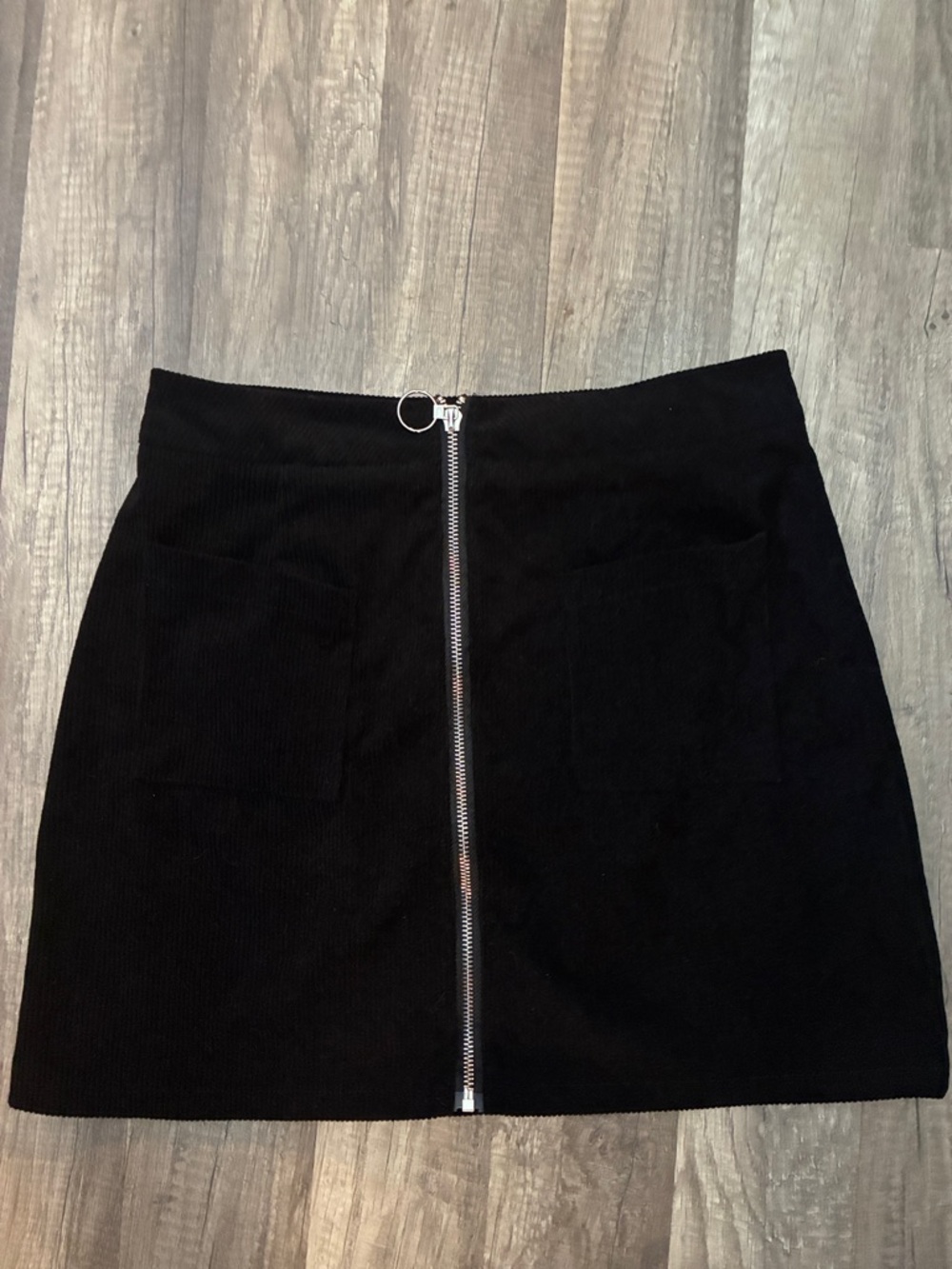SHEIN Black Corduroy Mini Skirt with Front Ring Zip